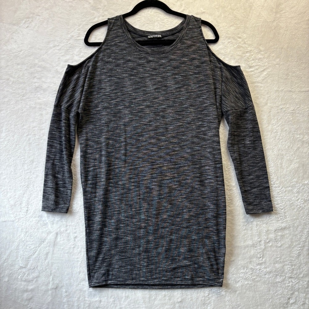 Express Women’s Long Sleeve Cold-Shoulder Dress in Heathered Charcoal